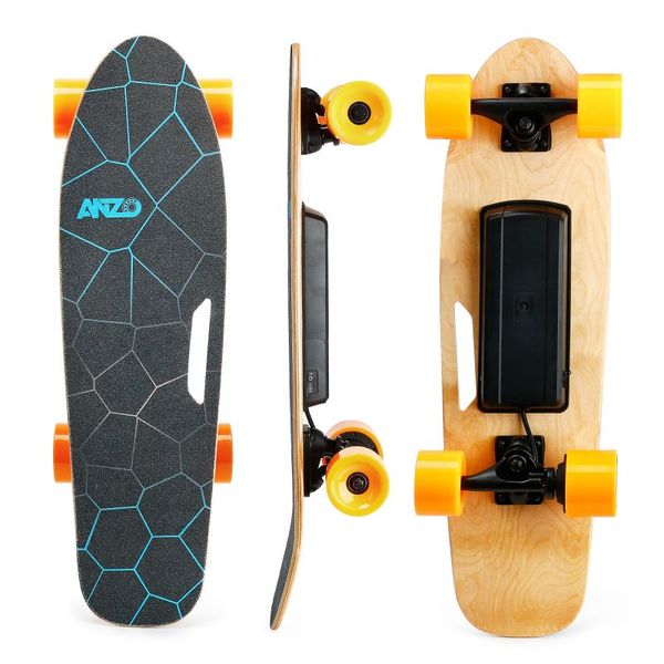 Skate elétrico pequeno com controle remoto, 350 W, máximo de 10 MPH, skate Maple E de 7 camadas, carga de até 100 kg para adultos, adolescentes e crianças