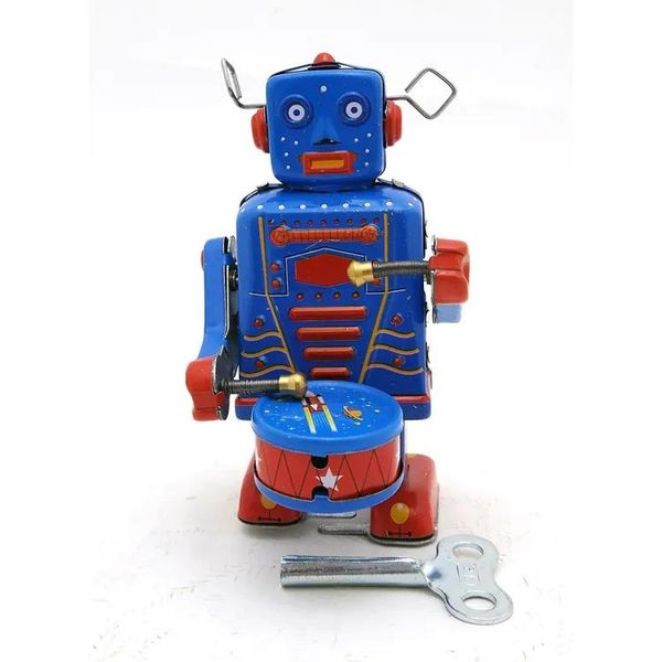 Spielzeug Weißblech-Retro-Aufziehroboter, kann Trommel laufen, Uhrwerkspielzeug, nostalgische Verzierung, für Kindergeburtstag, Weihnachtsgeschenke für Jungen, Sammeln,