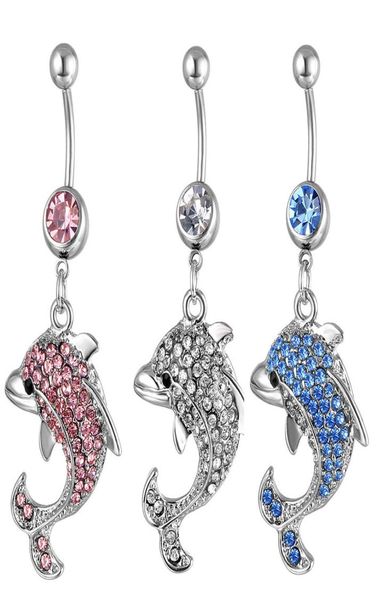 D0042 3 Farben schöner Stil Bauchnabel Nabel Ringe Körper Piercing Schmuck baumeln Zubehör Mode Charme Delphin 20 StückeLot7143343