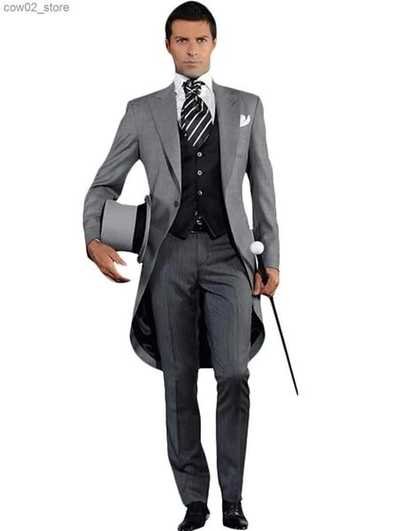 Ternos masculinos blazers estilo cavalheiro italiano casamento homem cauda longa casaco noivo baile de formatura smoking formal masculino terno masculino (jaqueta + calças + colete) q230103