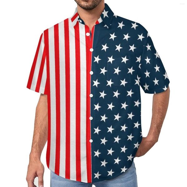 Camicie casual da uomo Camicia ampia con bandiera americana Vacanza Camicie oversize eleganti a maniche corte con grafica hawaiana a stelle e strisce