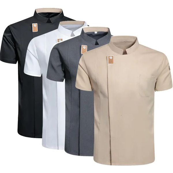 Jaquetas de chef para homens e mulheres, manga curta, camisa de cozinheiro, uniforme sólido, padaria, restaurante, garçonete, tops 240102