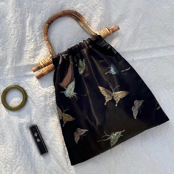 Abendtaschen Xiuya Chinesischen Stil Elegante Handtasche Schmetterling Drucke Vintage Schwarz Umhängetasche Klassische Premium Luxus Designer Unterarm