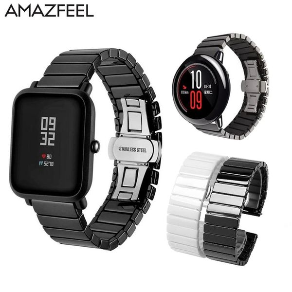 Relógios de cerâmica pulseira para amazfit bip ritmo stratos pulseira gtr gts 2 mini para huawei relógio 3 3pro gt 2 2e 2pro honra cinta mágica