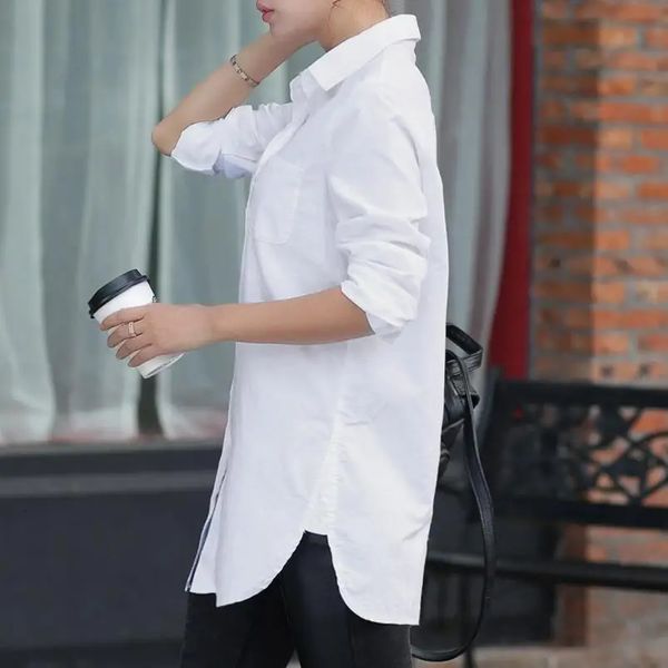 Camicetta bianca da donna Camicia oversize a maniche lunghe stile fidanzato femminile Camicia moda colletto in cotone Camicie casual larghe 240102