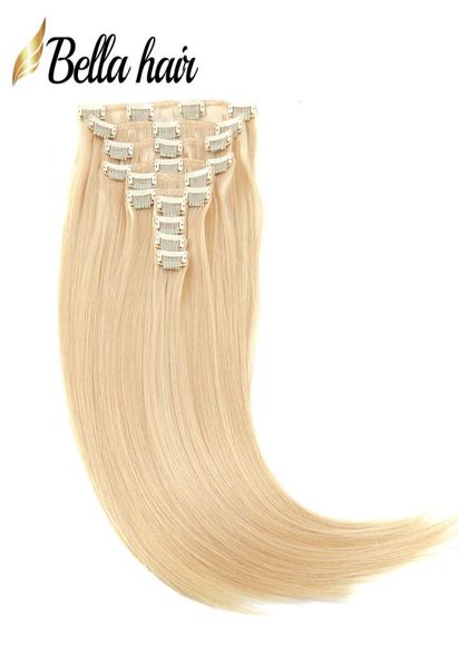 Grampo em extensões de cabelo real cabelo humano lixívia loira virgem cabelo extensão clipes ins 10 pçs 160g seda reta dupla remy trama 1044391