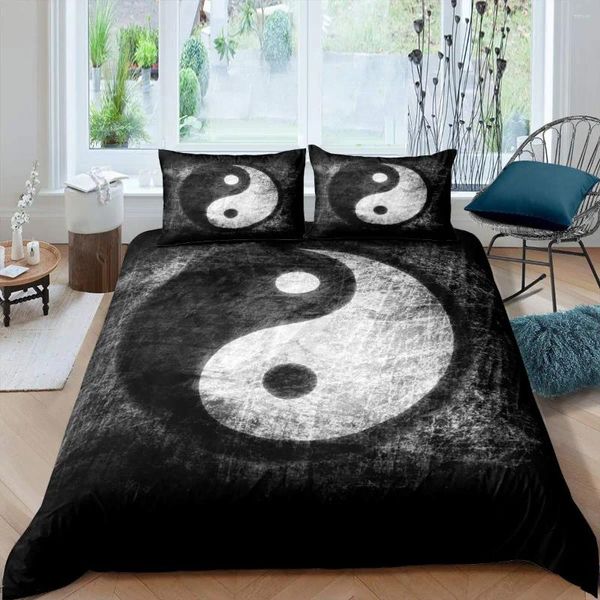 Bettwäsche-Sets Yin Yang Bettbezug-Set Boho Trippy Art Twin Comforter Gossip Traditionelles Ying-Thema King-Size-Polyester-Steppdecke