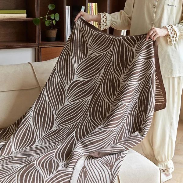 Одеяла скандинавского искусства, жаккардовые листья, вязаное одеяло, ковер с нитью, норвежский дизайнерский диван, декоративный чехол, ворс, мягкое покрывало, шаль