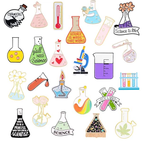 Kreative chemische Produkte, Wissenschaftsbroschen, Reagenzglas-Abzeichen, Laborflaschen-Serie, Broschenset, Alkohollampe, Mikroskop, Becher, Buchstabe LL