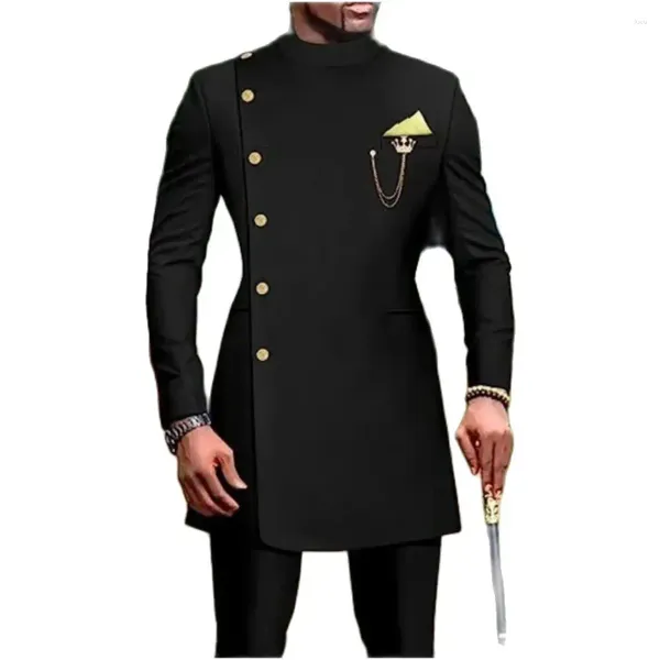 Abiti da uomo africani per uomo colletto alla coreana giacca e pantaloni 2 pezzi set abiti abbigliamento costume homme abito da sposa sposo abito da ballo uomo