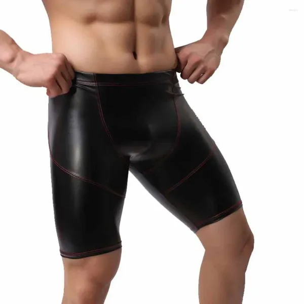 Трусы мужские со средней талией черные 5-точечные брюки трусики из искусственной кожи модные однотонные шорты с узкой подошвой одежда для геев Sissy