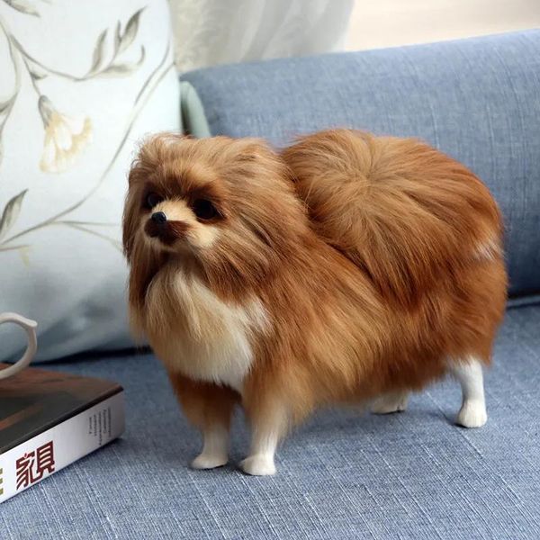 Bebekler Peluş Bebekler Simülasyonu Pomeranian Peluş Dekorasyon Köpek Bebek Oyuncak El Sanatları Ev Dekorasyon Hayvan Model Çocuk Hediye Kawaii Peluş