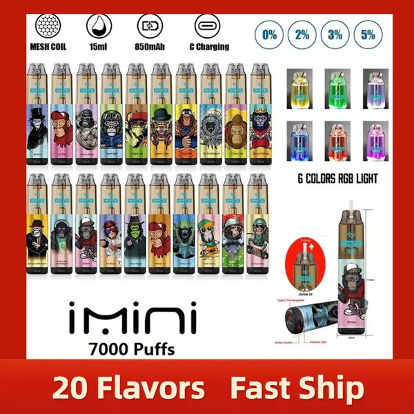 IMINI più recenti 7000Puffs IO Monouscate usa e getta da 15 ml da 850 mAh baccelli a flusso d'aria del flusso d'aria Dispositivo a vapore pre-riempito ECIG Kit vaporizzatore portatile polande francese