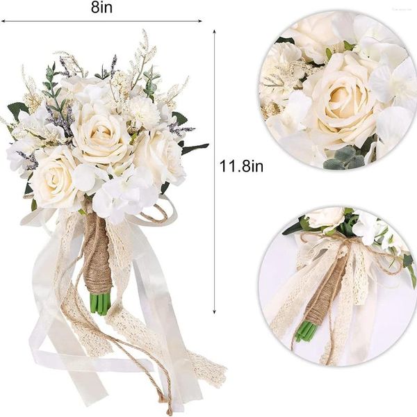 Fiori decorativi Palmare Fiore Sposa Nastro Perline Cerimonia di matrimonio coreano Simulazione Bouquet di rose Studio Holding