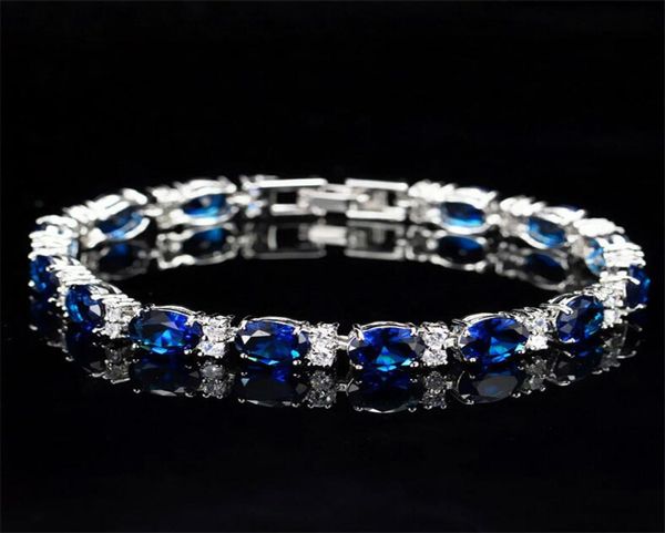 Victoria jóias de luxo nova marca 925 prata esterlina oval corte azul safira cz diamante rubi popular feminino pulseira casamento para lo1129591