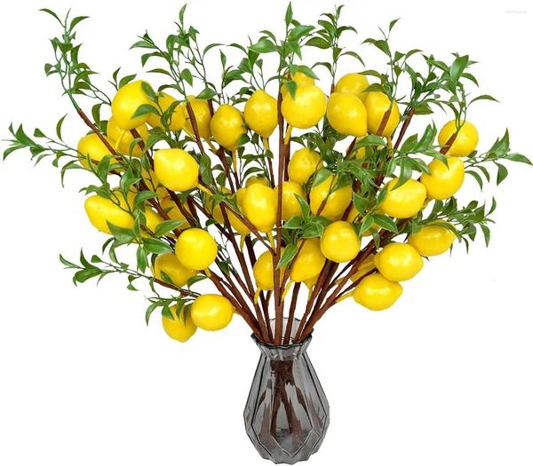 Decorazione per feste 6 pezzi Decor ramo di limoni finti giallo artificiale per centrotavola da cucina in fattoria casa