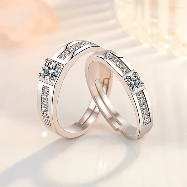 Cluster-Ringe, trendiges Valentinstagsgeschenk, klassische Hochzeit für Männer und Frauen, glänzender Kristall, gepflasterter Öffnungsring, Band, Paarschmuck