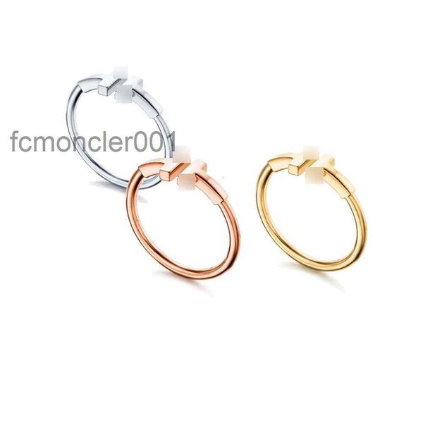 Bandringe t Home Schmuck 925 Silber v Gold Material Einfache Mode Pendler Emaille Doppel T-förmiger offener Ring Z0rr 7TTM