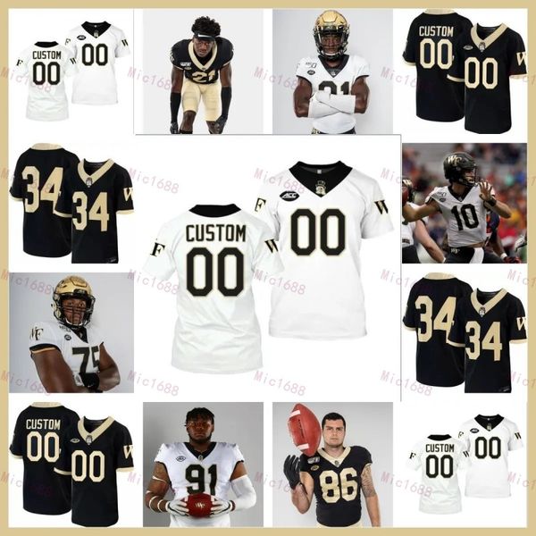 Personalizado Wake Forest Demon Deacons Futebol Qualquer Número Nome Branco Preto 12 Jamie Newman 2 Kendall Hinton 36 Cade Carney Jersey