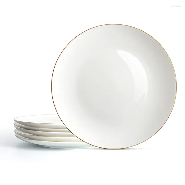 Teller, weißer Keramik-Hochzeitsteller mit goldenem Rand, Bone China-Geschirr-Sets, Goldbesatz, Ladegerät