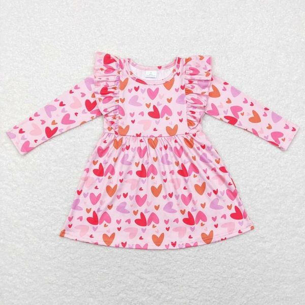 Mädchenkleider Großhandel Valentinstag Kinder Twirl Kleid Baby Lange Ärmel Herzen Liebe Kleidung Kinder Frühling Kleinkind Boutique Kleidung