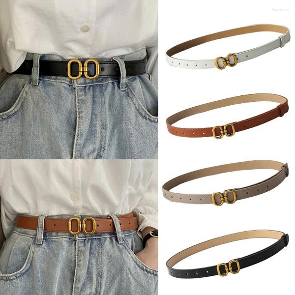 Cinture Cintura sottile in pelle da donna Fibbia ad ardiglione in metallo Cinturino in vita sottile per abiti jeans Cinture di design di lusso