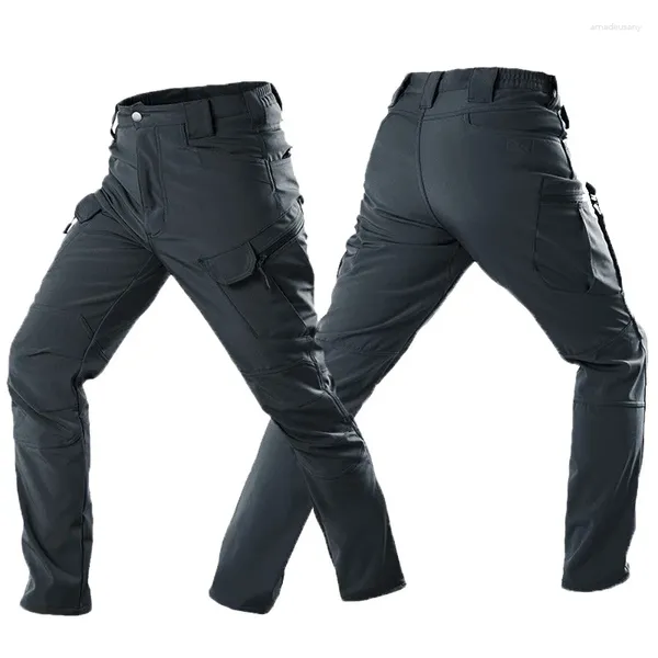 Calças masculinas homens tático multi bolsos carga impermeável calça elasticidade militar combate algodão swat exército magro gordura casual calças