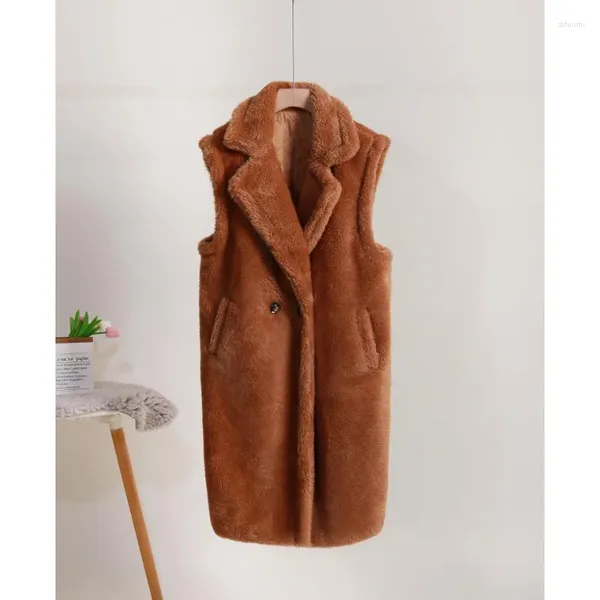 Pelliccia da donna VANOVICH stile coreano 2024 temperamento invernale tinta unita finto gilet senza maniche bottone singolo cappotto allentato casual