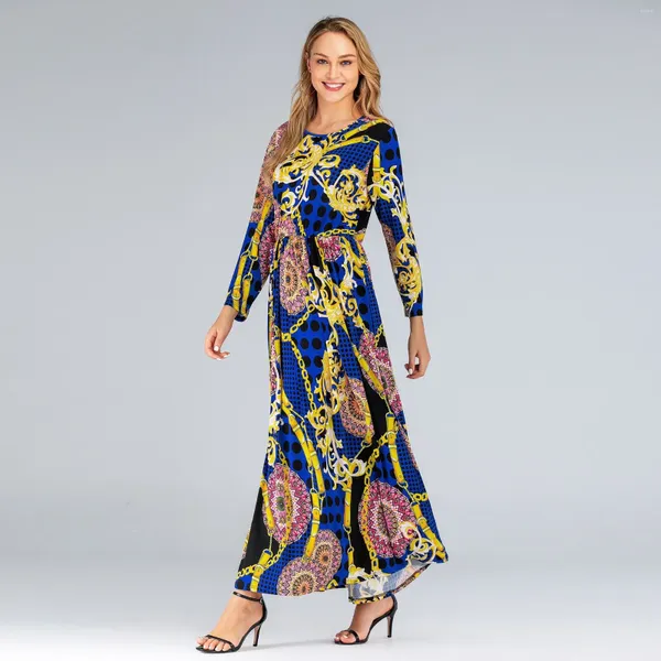Ethnische Kleidung Abaya Dubai Muslim Damen Strandrock Big Print Lose Modekleider für Frauen