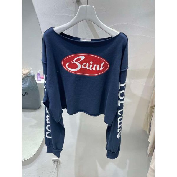 Moletom com capuz feminino Dongdaemun da Coreia do Sul 2023 Primavera e outono Nova carta impressa moletom solto curto manga comprida camiseta inferior moda feminina