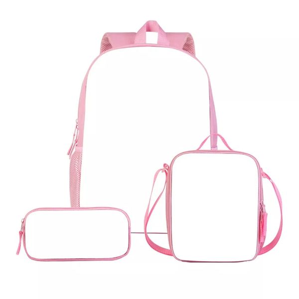 3 pçs conjunto saco em branco para impressão de sublimação mulheres diy imagem mochila escolar crianças moda personalizado bookbag penbox comida lancheira 240102