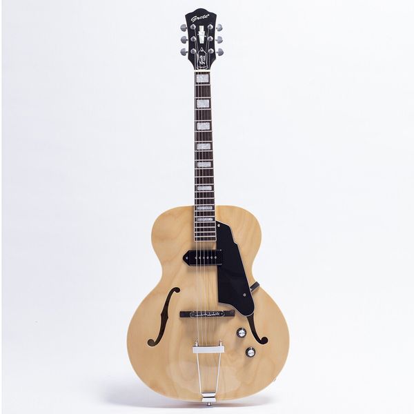 Grote Natural Maple Archtop Jazz Guitarra Elétrica Corpo Oco Duplo F Furos