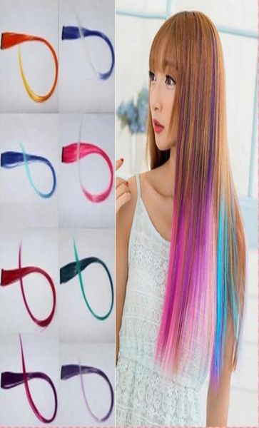 Модные женские разноцветные длинные прямые синтетические заколки для девочек для наращивания волос с эффектом омбре 52 см, разноцветные заколки для волос 5704792