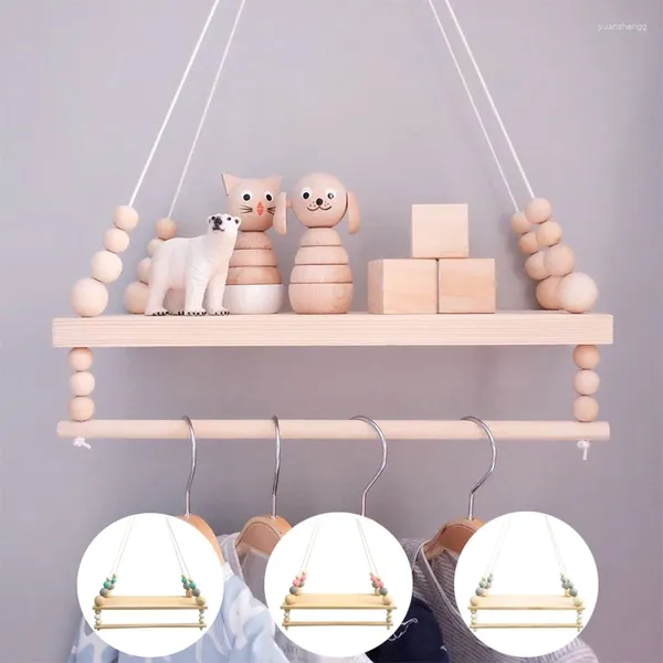 Piatti decorativi Nordic Perline da appendere alla parete Tavola di legno Puntelli Po Scaffale per la camera dei bambini con portasciugamani Non includere articoli sul