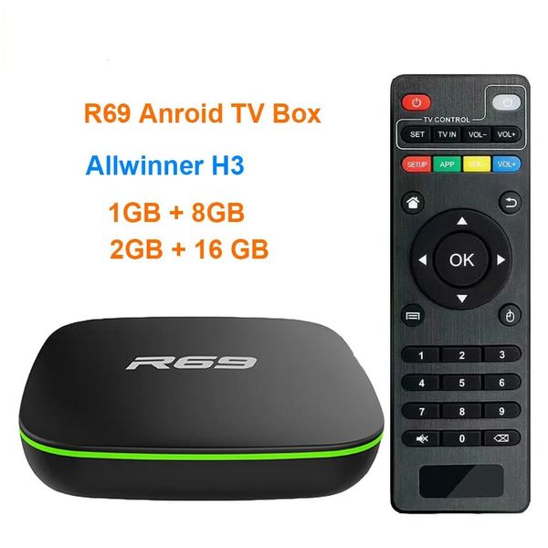 Box R69 Akıllı Android 10 TV Kutusu 2G 16G Allwinner H3 Quadcore 2.4G WiFi Set TopBox Media Player
