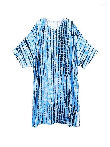 Mulheres Swimwear Bohemian Tie Dye Listrado Hoodie Com Bolso Kimono Cardigan 2024 Primavera / Outono Mulheres Beach Wear Swim Suit Cover Up A2430