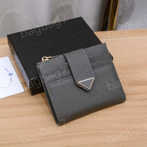 10A Luxo Saffiano Carteiras Designer Carteiras De Couro De Alta Qualidade Triângulo Coin Bolsas 2024 Nova Bolsa Chave Bolsa Mini Skinny Black Card Top Zip Coin com Caixa