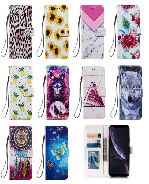 Leder Brieftasche Hüllen für iPhone 13 Pro Max 2021 12 Mini 11 XR XS X 8 7 8P Mode Blume Ananas Leopard Schmetterling Marmor Wolf Halter ID Karte Flip Cover Strap6745904