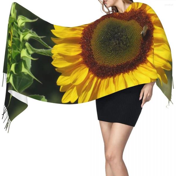 Schals Winter Quaste Schal Sonnenblume Frauen Kaschmir Hals Kopf Warm Pashmina Dame Schal Wrap Bandana