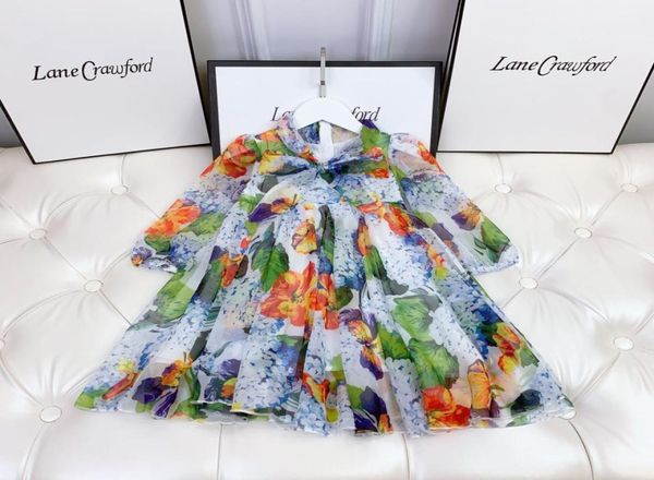 Abiti estivi per bambina a maniche lunghe Abiti per bambina in chiffon con stampa floreale Abiti per feste per bambini di moda4789059