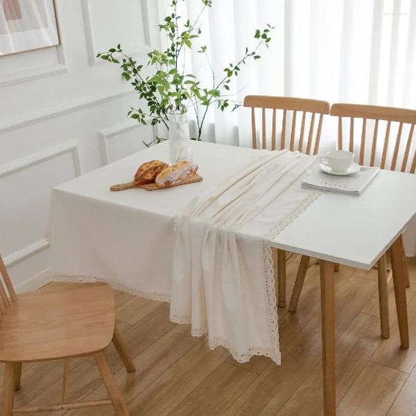Tischdecke, einfarbig, Baumwolle und Leinen, weiß, staubdicht, Kaffeebezug, Ramadan, Zuhause, Küche, Dekoration, ölbeständige Matte