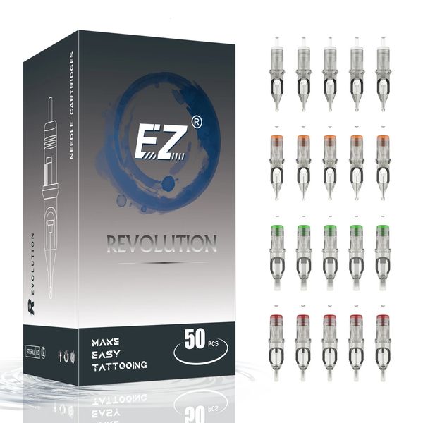 50-teiliges Vorteilspaket EZ Revolution Tattoo-Cartridge-Nadel-Kit RL RS M1 M1C, verschiedene Größen für Tattoo-Maschinenzubehör 240102