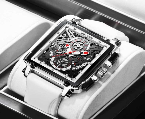 2021 Lige Men039s Спортивные наручные часы с хронографом для мужчин Армейский силиконовый ремешок Квадратный кварцевый секундомер Часы Man Relogios Mascul1158104