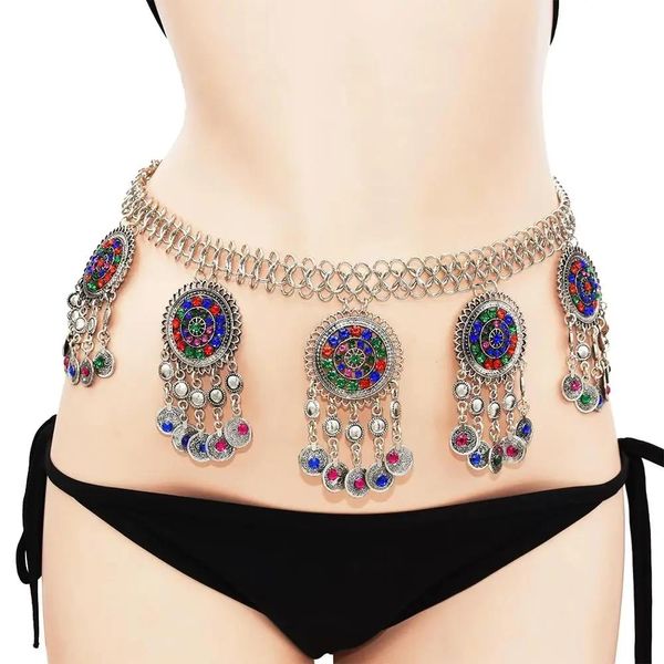 Ringe Türkei Sexy Damen Bauch Taille Kette Tribal Gypsy Silber Farbe Geschnitzte Blume Indischer Kristall Strand Tanzgürtel Boho Körperschmuck