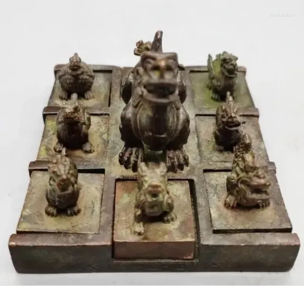 Estatuetas decorativas Chinês Feng Shui Antigo Dragão de Bronze Coleção de Selos de Nove Filhos