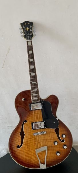 Corpo archtop semi cavo per chitarra elettrica jazz in acero fiammato Grote Sunburst