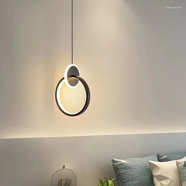 Kolye lambaları Modern ve Minimalist Yatak Odası İskandinav Yatakta Işık Led Restoran Bar Arka Plan Duvar TV Çift Yüzük Avize