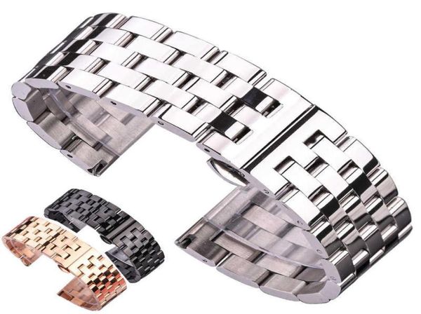 Massives Metall-Uhrenarmband, Silber, Schwarz, Roségold, für Herren und Damen, 316l-Edelstahl, Uhrenarmband, 20 mm, 22 mm, 24 mm, 26 mm, H09151208423