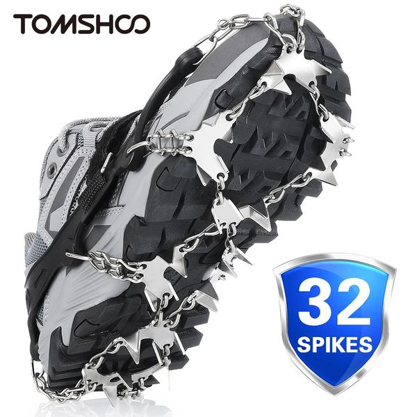 Tomshoo 32 dentes pinça de gelo pico para sapatos anti deslizamento caminhadas escalada neve picos crampons grampos corrente garras apertos botas capa 240102