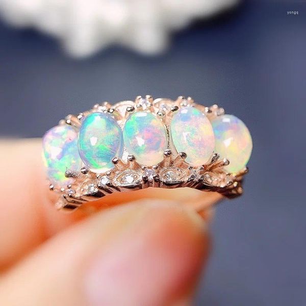 Cluster-Ringe, natürlicher echter weißer Opal-Ring, luxuriöser Stil, 0,3 ct, 5 Stück, Edelstein, 925er Sterlingsilber, feiner Schmuck, J23827